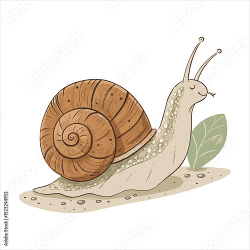 Snail vector illustration, cartoon clipart character, animal in flat style. Wild animals, wild creatures, wildlife concept. Snail vector design isolated on white backgroun.