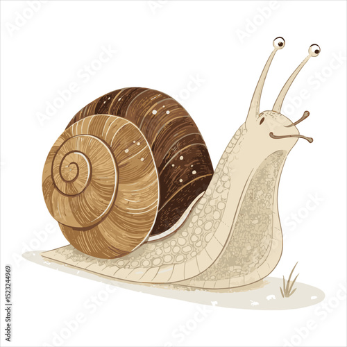 Snail vector illustration, cartoon clipart character, animal in flat style. Wild animals, wild creatures, wildlife concept. Snail vector design isolated on white backgroun.