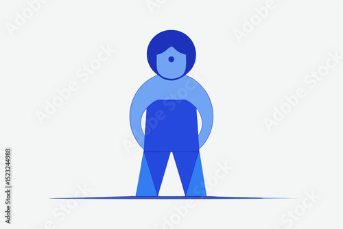 Blue geometric - 拼接 figure, geometric character, blue person, simple shape, modern illustration, flat design, abstract figure, color block, vector art, creative graphic concept.