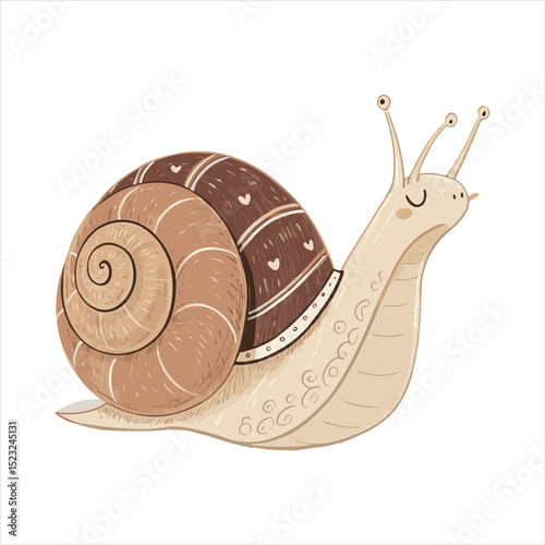 Snail vector illustration, cartoon clipart character, animal in flat style. Wild animals, wild creatures, wildlife concept. Snail vector design isolated on white backgroun.