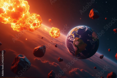 A view of the Earth from space, surrounded by rocks and space debris