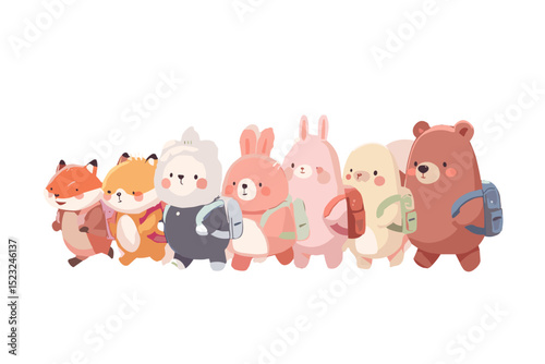 Cute Animal School Friends – Backpack Forest Creatures Illustration Set