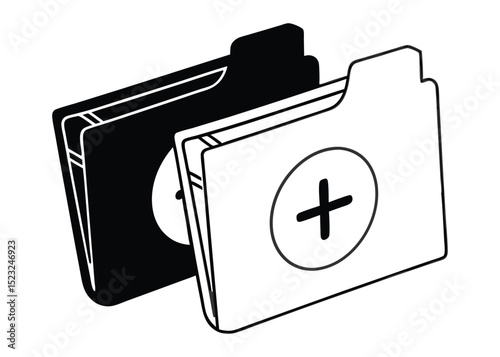 Medical Records Folder Icon, healthcare document management symbol with plus sign