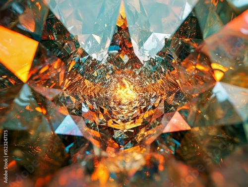 Warped mirror texture with kaleidoscopic reflections disorienting emotional impact photo