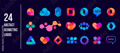 Collection of abstract tech logos. Cyber, communications, biotech and healthcare concept icon set.