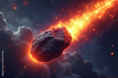 A large rock is flying through the sky