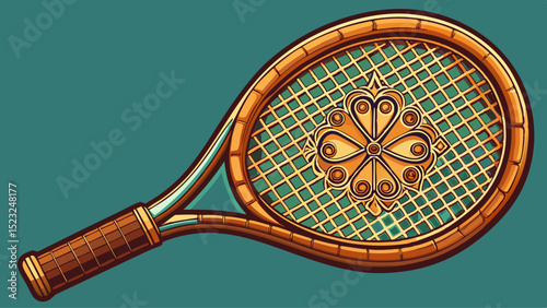 Vintage vector illustration of a tennis racket showcasing elegant craftsmanship and intricate design for sports enthusiasts White background