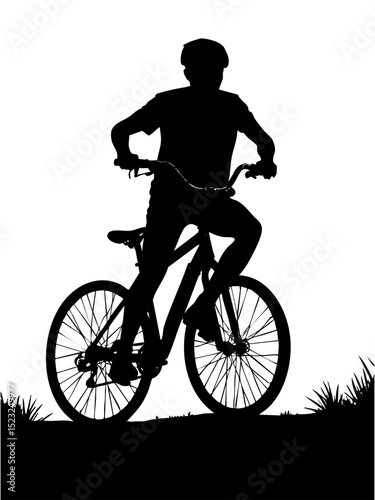Dynamic Mountain Biker Silhouette Cycling Uphill on a Trail - Vector Illustration of Outdoor Sport