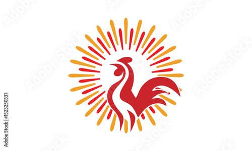 simple red rooster standing logo, silhouette of great chicken mascot for company logo vector illustrations