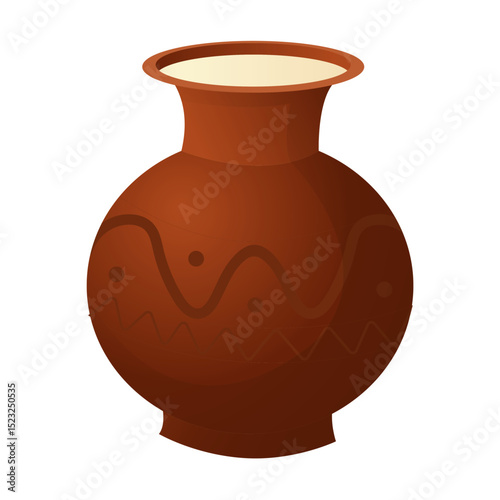 Clay jug with milk. Village jug. Vector illustration isolated on white background.