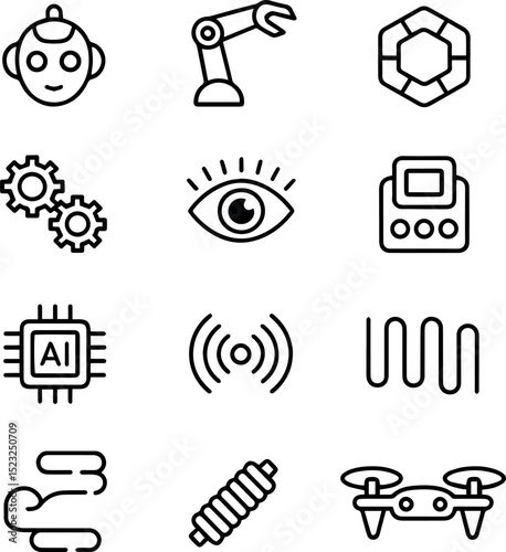 Collection of technology icons ai robot drone automation symbols cog eye gear wave chip smart vision