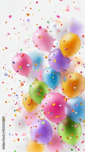 Colorful Balloons and Confetti Create Festive Atmosphere for Celebration.