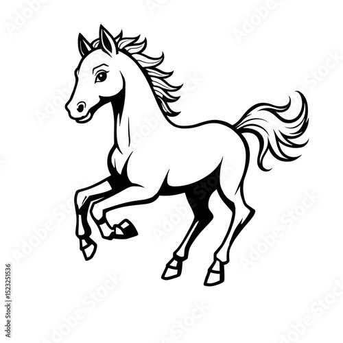 A monochrome artwork of a spirited horse in motion, showcasing the elegance and grace of equestrian beauty in a minimalistic style.