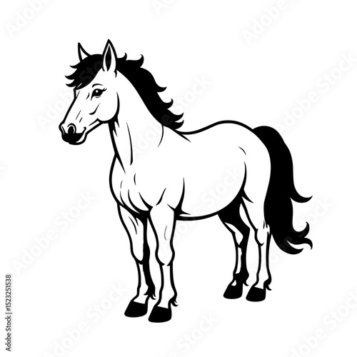 A monochrome sketch of a majestic horse, exuding strength and poise. The horse stands confidently. Perfect for artistic projects, the image captures the timeless elegance.