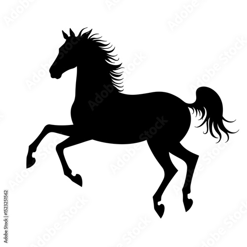 A sleek black horse silhouette embodies the untamed spirit of the wild, captured in a striking pose. A symbolic representation of freedom.