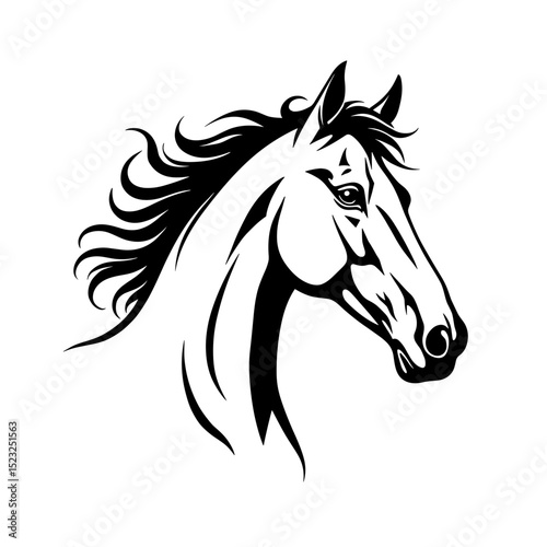 A powerful, elegantly depicted horse head silhouette, captured in striking black and white. A perfect representation of equine grace and strength.