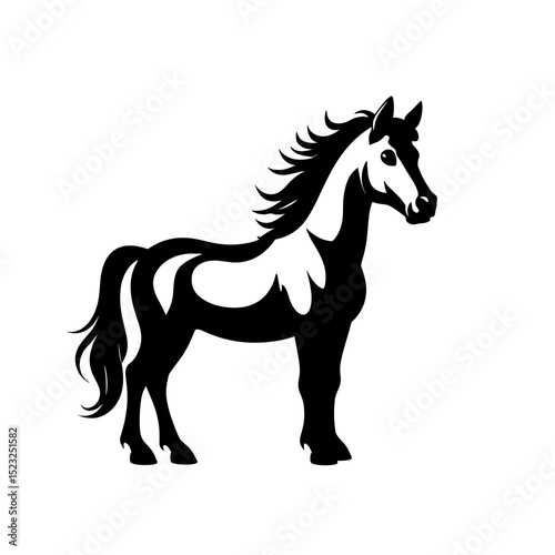 A majestic horse in monochrome grace and poised in side view. Its silhouette, beautifully rendered, speaks of elegance and power.