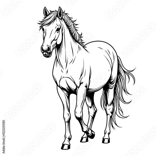 A majestic monochrome horse illustration in elegant lines, embodying the grace and power of equine beauty. Perfect for artistic design or print.