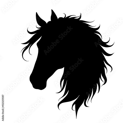 Elegance Horse Silhouette A stunning silhouette of horse's head, emphasizing its graceful mane and refined features.