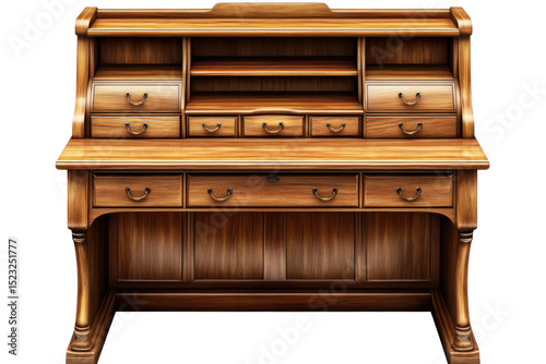 Elegant roll top desk evoking vintage nostalgia and scholarly pursuits a classic focal point on transparent background