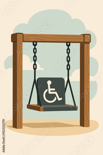 Inclusive swing set design for children and adults with disabilities, promoting accessibility, equality, and playtime fun in parks and playgrounds.