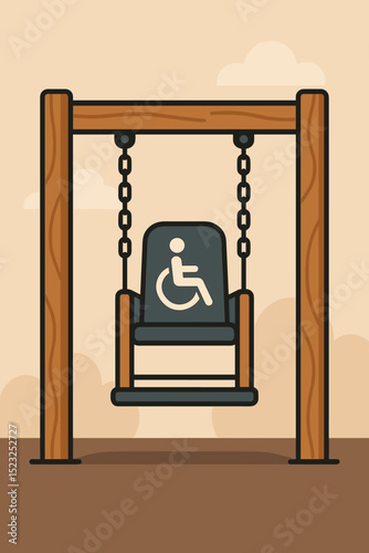 Inclusive swing set design for disabled children and adults, symbolizing accessibility, disability awareness, special needs, play, park, and universal design in public spaces.