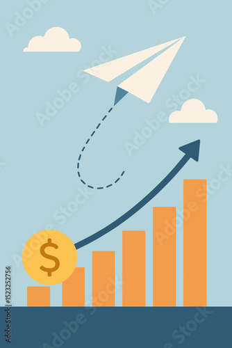 Financial Growth & Business Success Vector: Soaring Profits, Stock Market Surge, Investment Income, Economic Uplift & Money Gain Illustration for Entrepreneurship, Progress & Prosperity