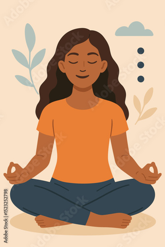 Serene Woman Practicing Mindful Meditation in Lotus Pose, Finding Inner Peace and Balance. Calmness, Harmony, and Spiritual Wellness for Stress Relief and Relaxation.