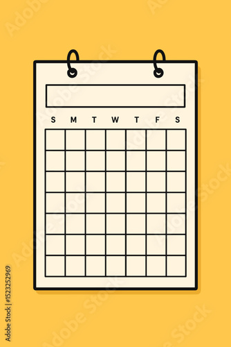 Blank customizable calendar template vector, monthly planner grid layout with weekday headers, minimalist organizer design for scheduling, time management, and productivity planning