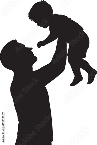 silhouette of a young father with his boy ,Father love feelings