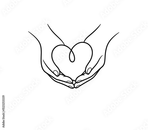 Two hands gently cradle an outline of a heart, symbolizing care and love.