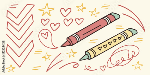 Cute crayons and doodle art background
