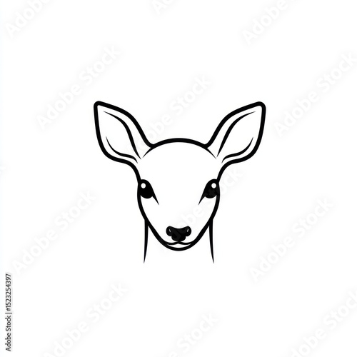 Simple black line drawing of a deer fawn's head