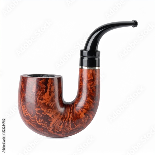 Vintage Wooden Smoking Pipe Isolated on White Background with Clipping Path