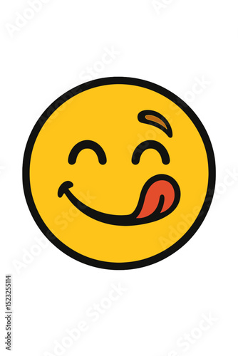 The tasty eating emoji face has a yummy smile while eating with its mouth and tongue, relishing the delicious gourmet taste