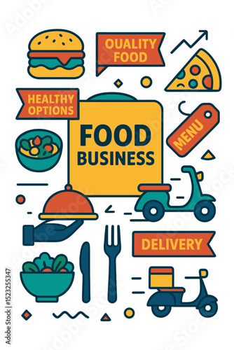 A food business infographic concept presented as a flat lay vector illustration