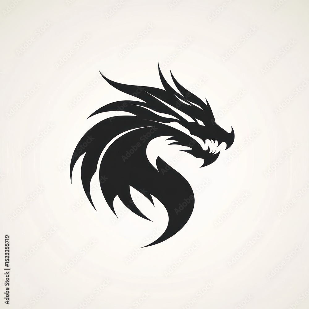 Naklejka premium Black dragon head logo, stylized tribal design