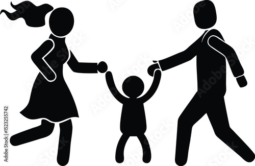 Happy family swinging silhouette