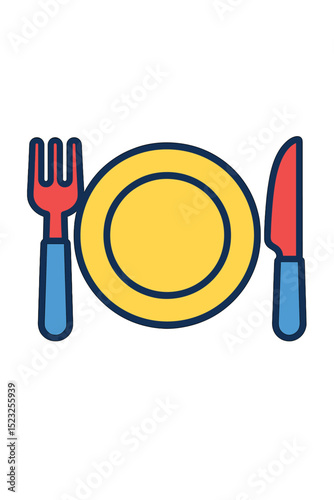 A dish, fork, and knife icon vector illustration is contained within the plate icon set