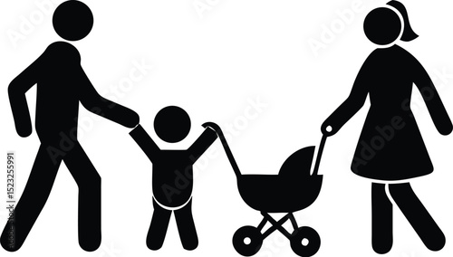 Family of three walking silhouette