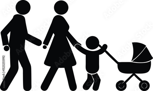  Family of three walking silhouette