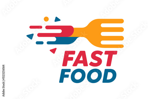 The logo design for fast food combines a fork and spoon element with the concept of speed