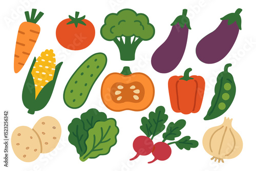 Isolated objects of fresh and healthy food are set as vegetable elements