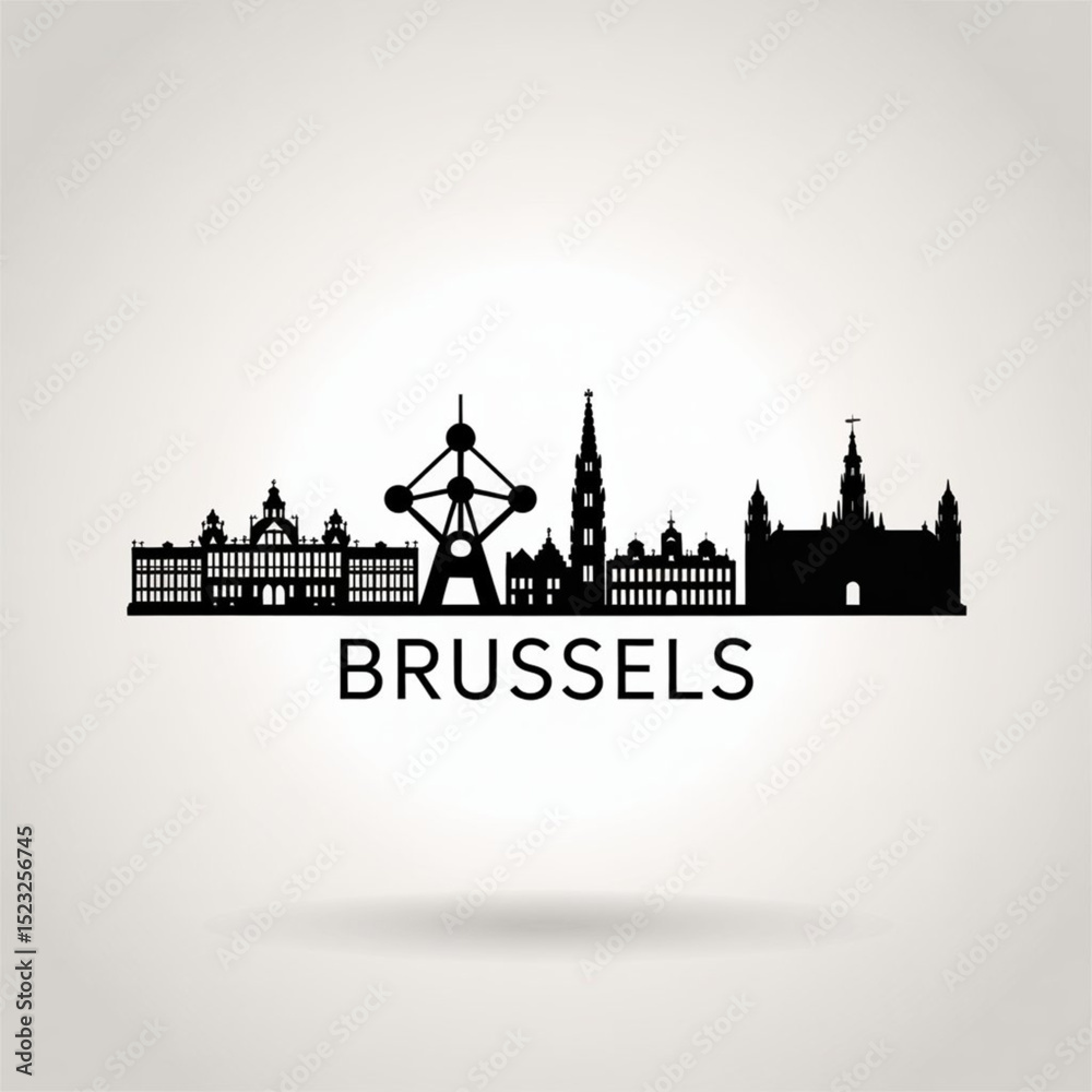 Obraz premium Brussels Skyline Silhouette — European Capital City Vector Illustration