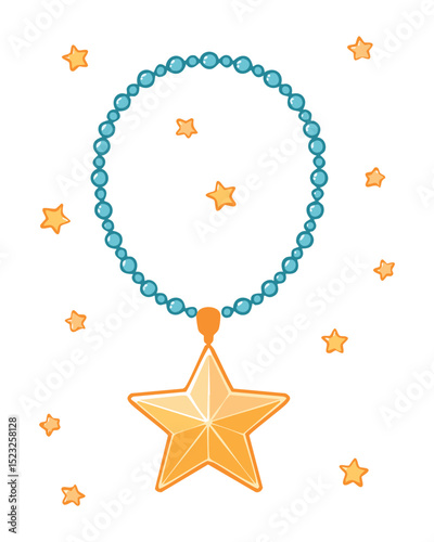 Star Pendant Necklace Orange Stars Beads