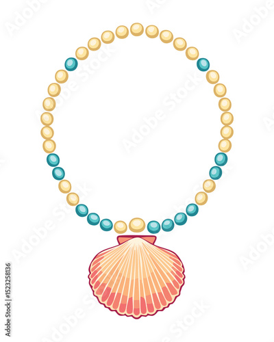 Golden Beaded Necklace Seashell Charm