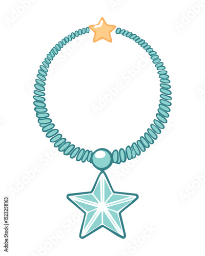 Textured Blue Beaded Star Pendant Necklace