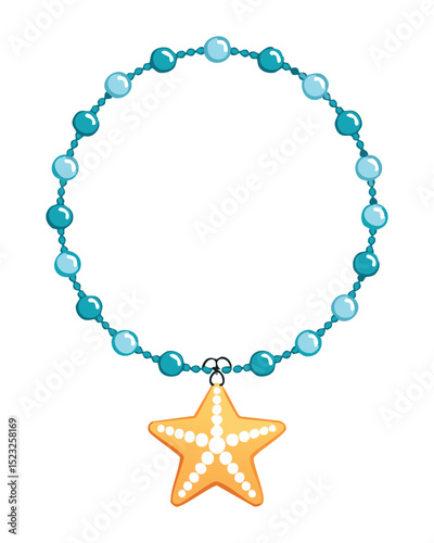 Thin Blue Beaded Star Pendant Necklace