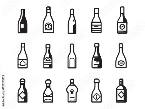 Champagne Bottle Clean Line Art