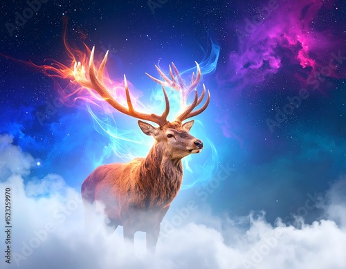 Majestic deer in a starry sky photo